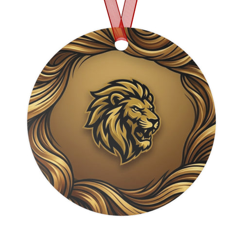 Lion Crest Metal Ornament — Gold Lion Holiday Ornament for Home & Tree