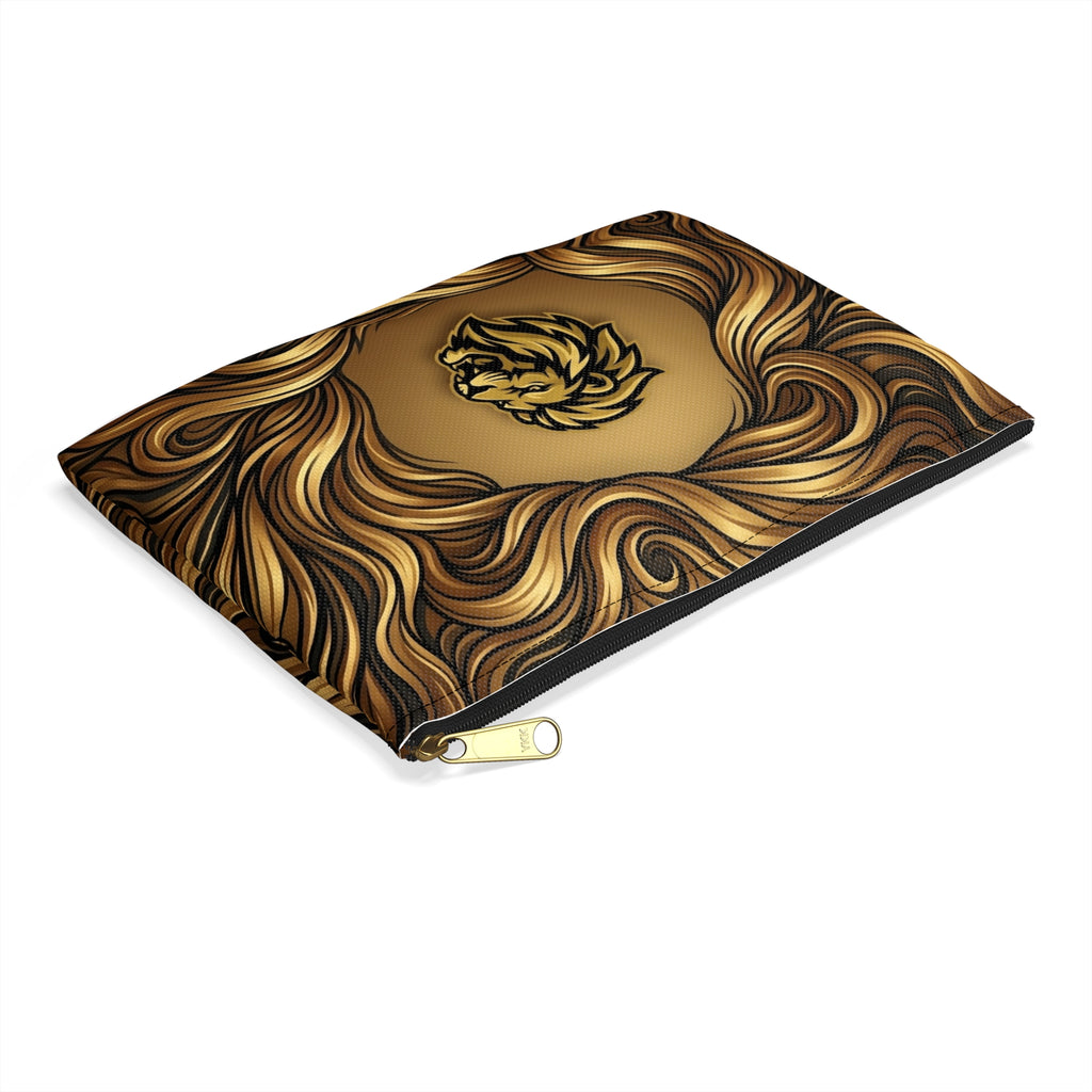 Lion Mane Accessory Pouch — Gold Majestic Makeup & Travel Zip Bag