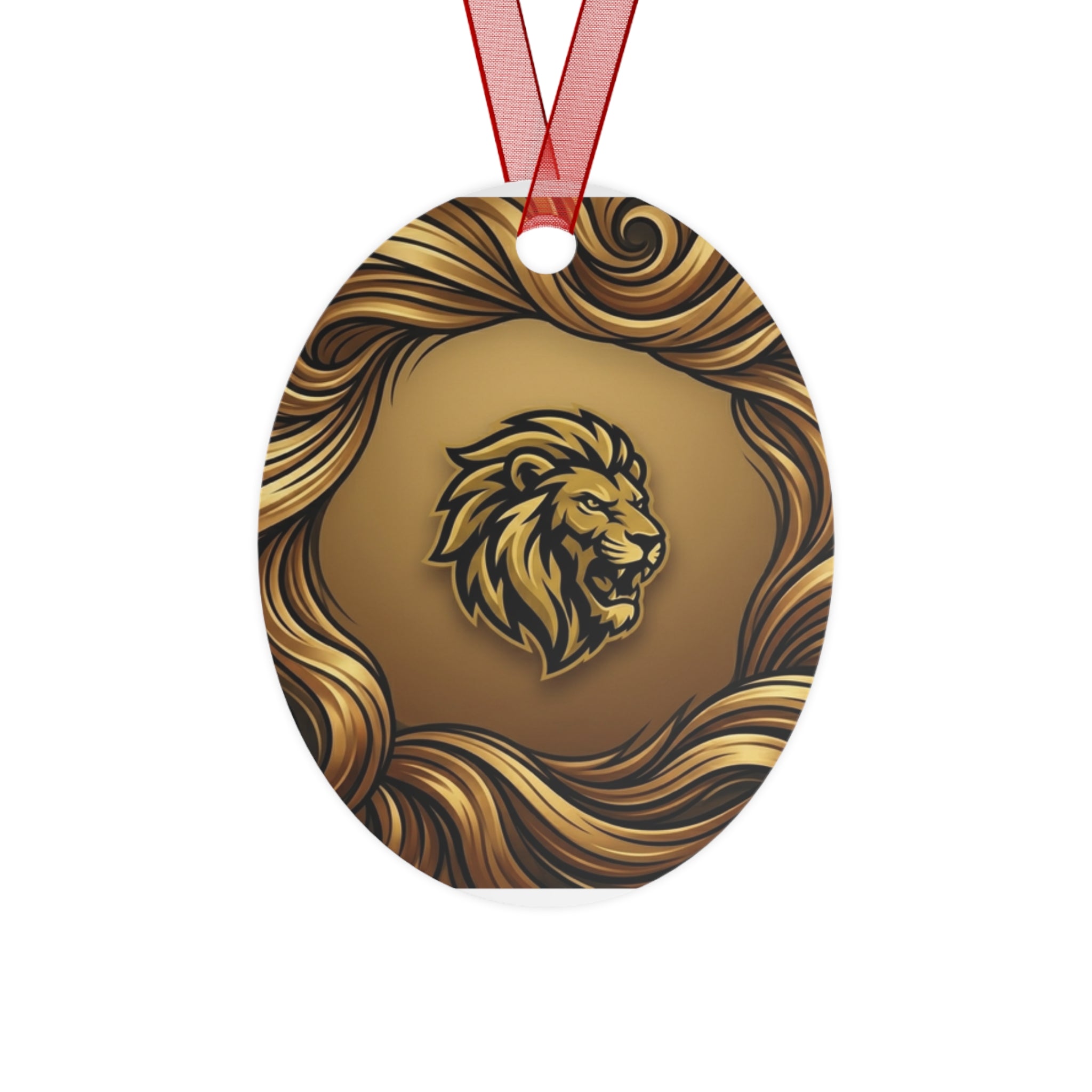 Lion Crest Metal Ornament — Gold Lion Holiday Ornament for Home & Tree