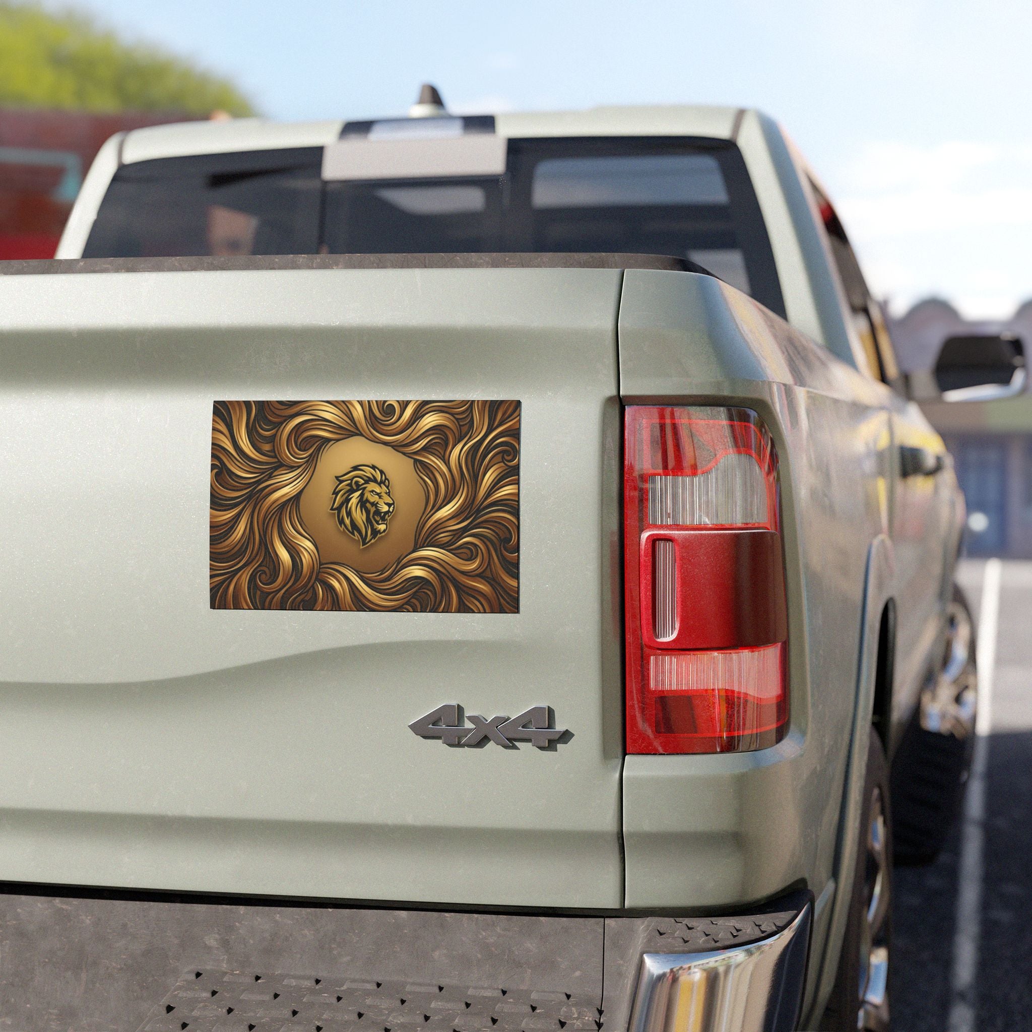 Lion Mane Car Magnet — Gold Heraldic Lion Ribbon Automotive Decal