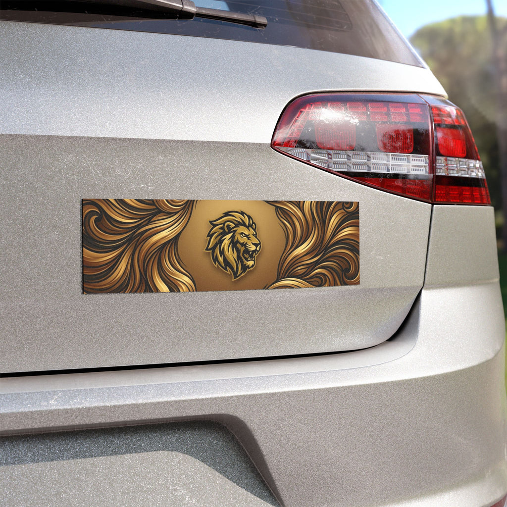 Lion Mane Car Magnet — Gold Heraldic Lion Ribbon Automotive Decal