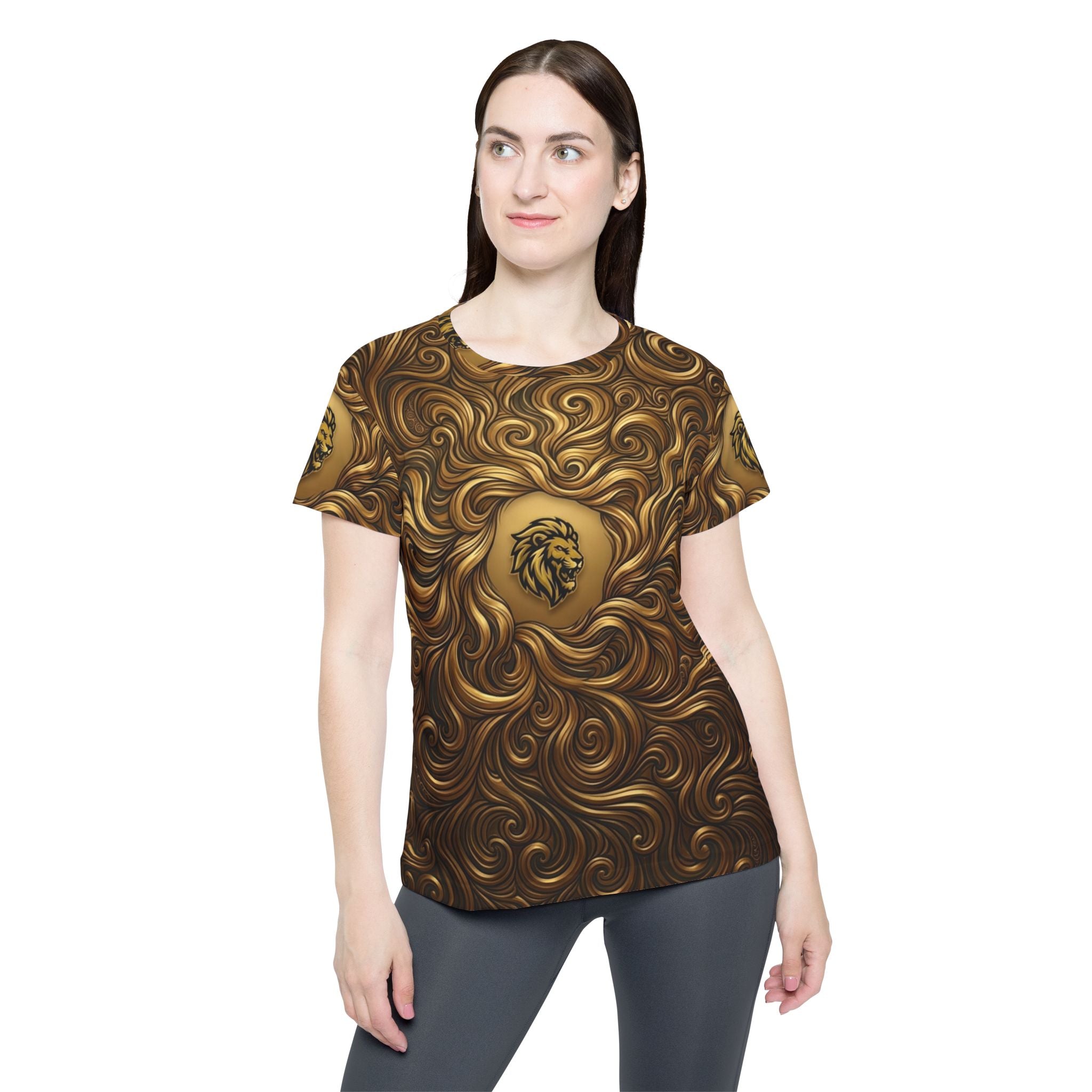 Golden Lion Swirl Women's Sports Jersey — All-Over Print Athletic Tee