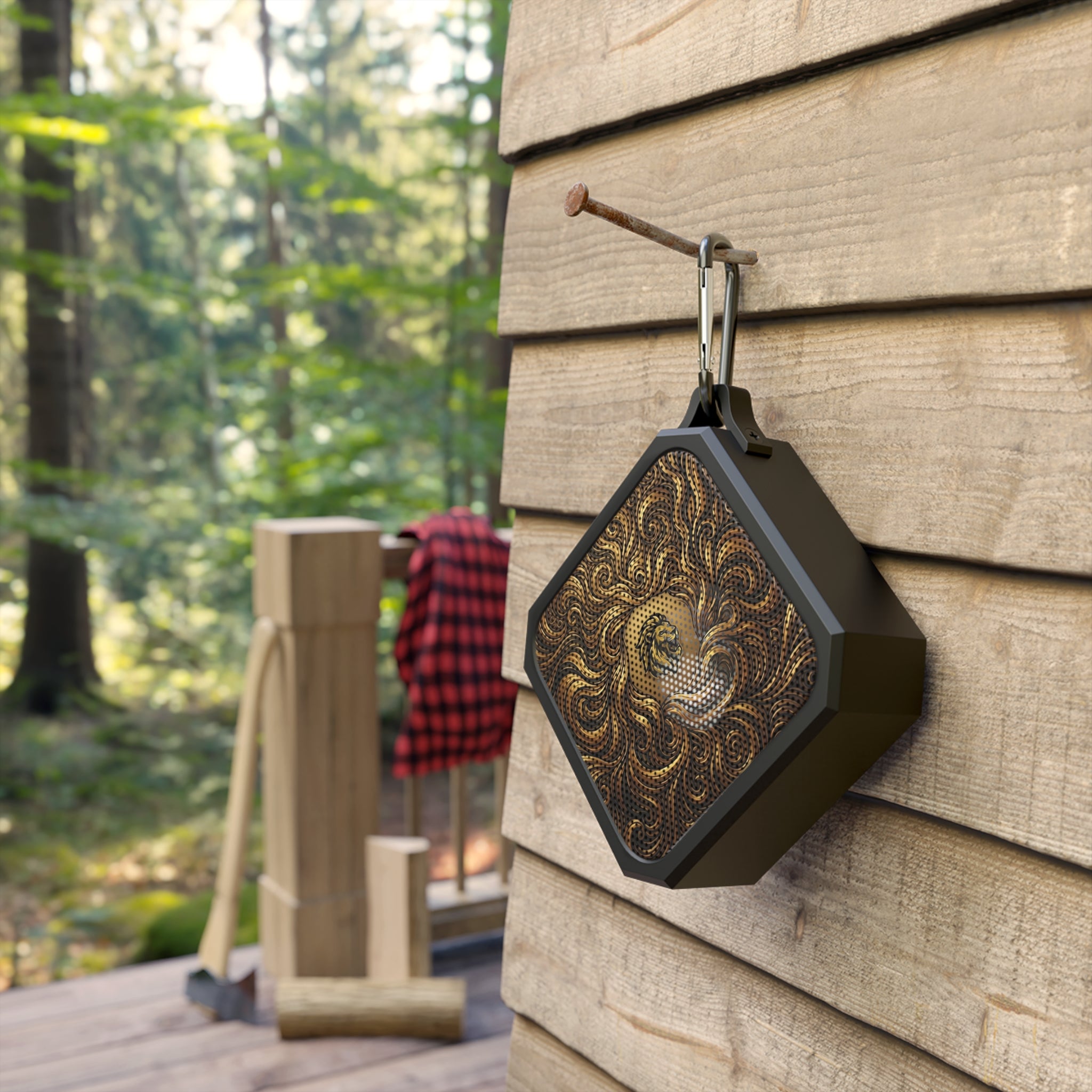 Portable Outdoor Bluetooth Speaker — Rustic Lion Swirl Design