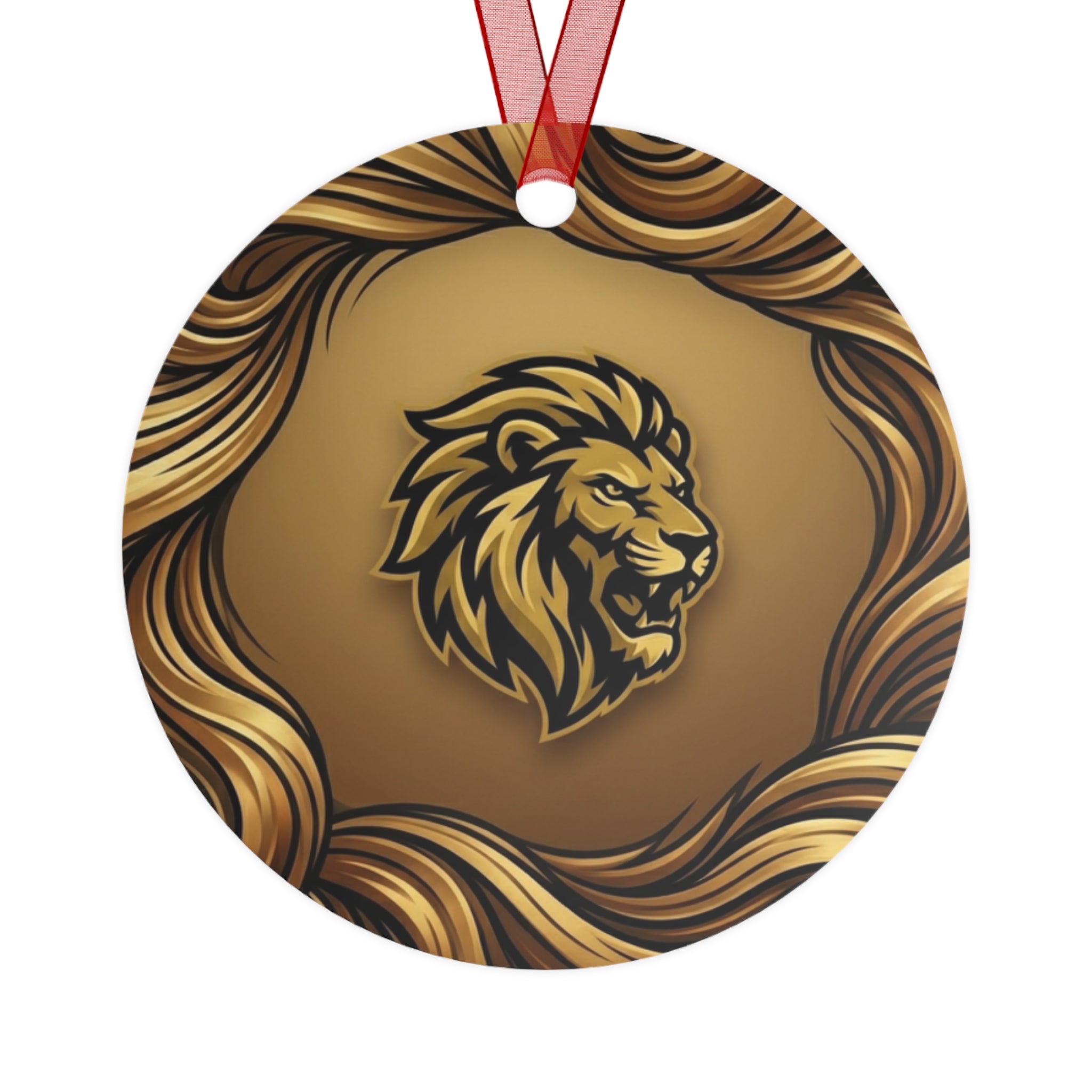 Lion Crest Metal Ornament — Gold Lion Holiday Ornament for Home & Tree