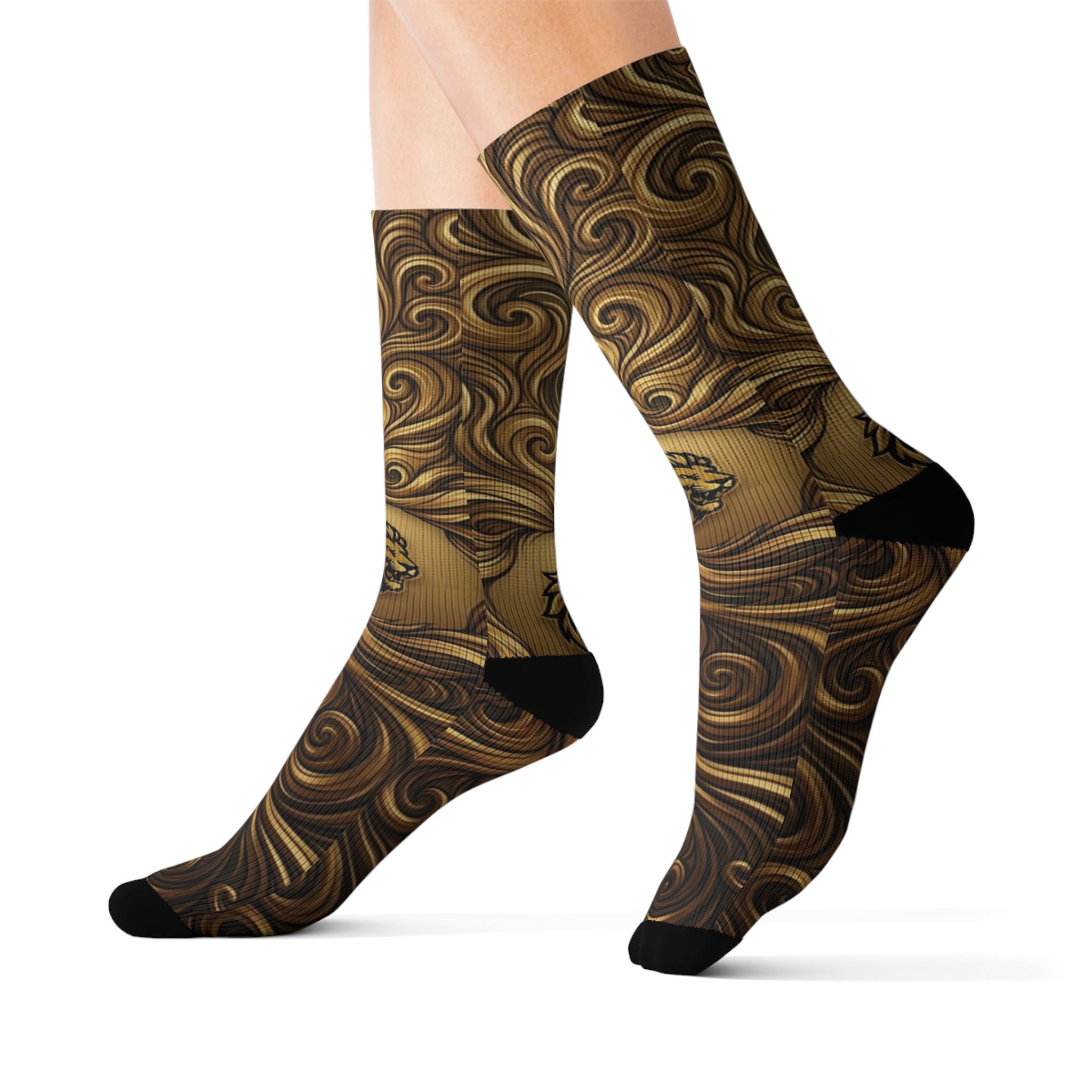 Golden Lion's Mane Socks — Vintage Gold Ornamental Crew Socks