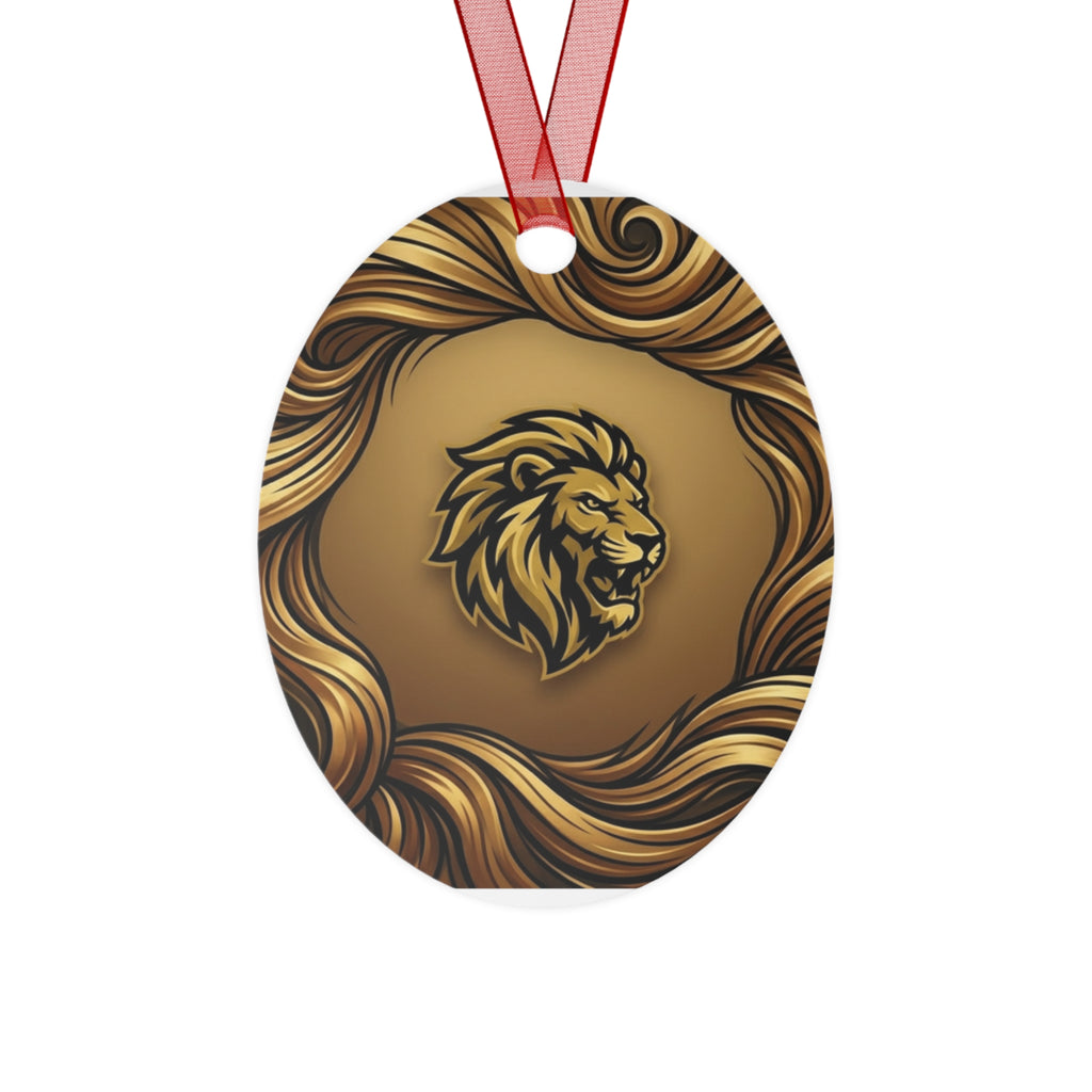Lion Crest Metal Ornament — Gold Lion Holiday Ornament for Home & Tree