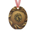 Lion Crest Metal Ornament — Gold Lion Holiday Ornament for Home & Tree