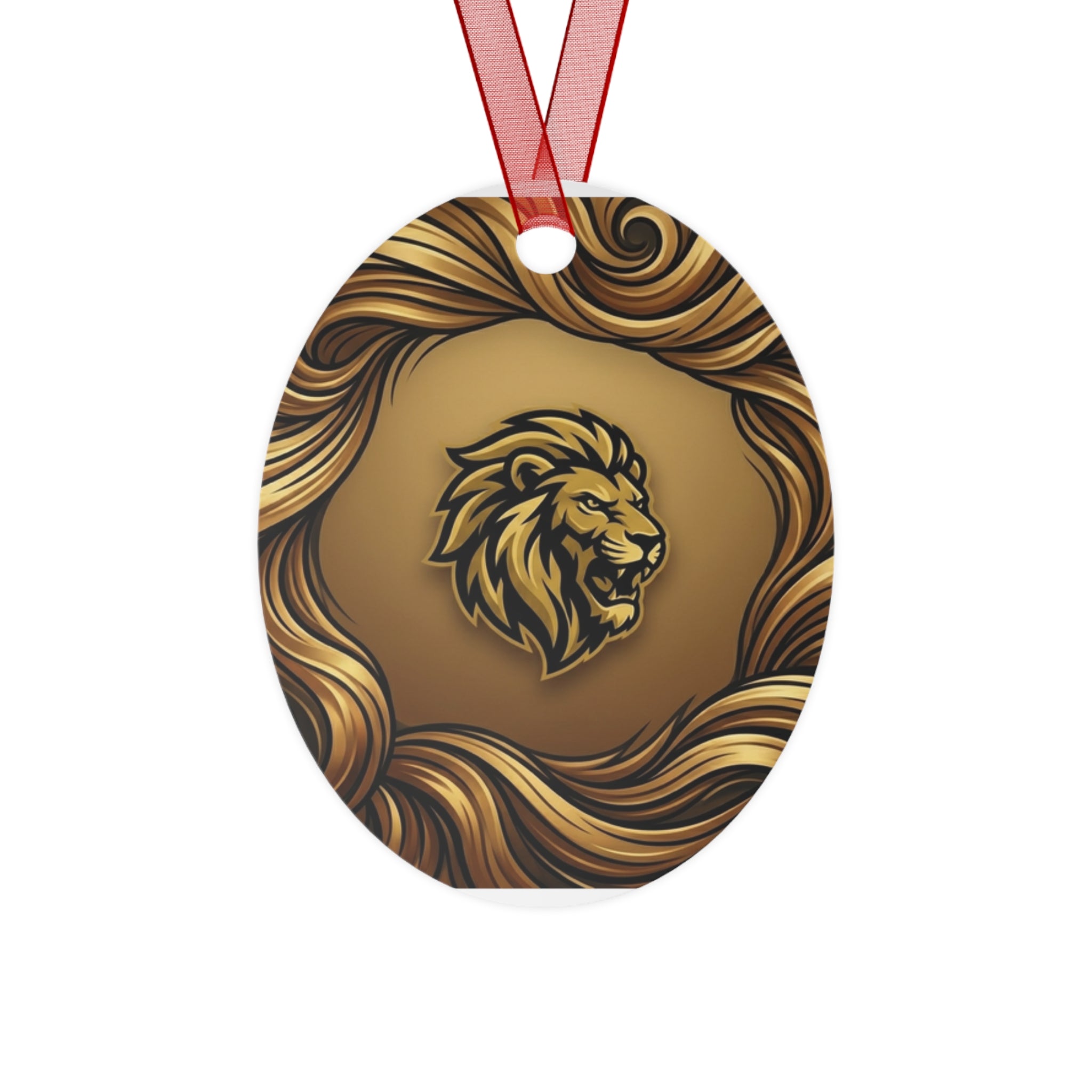 Lion Crest Metal Ornament — Gold Lion Holiday Ornament for Home & Tree