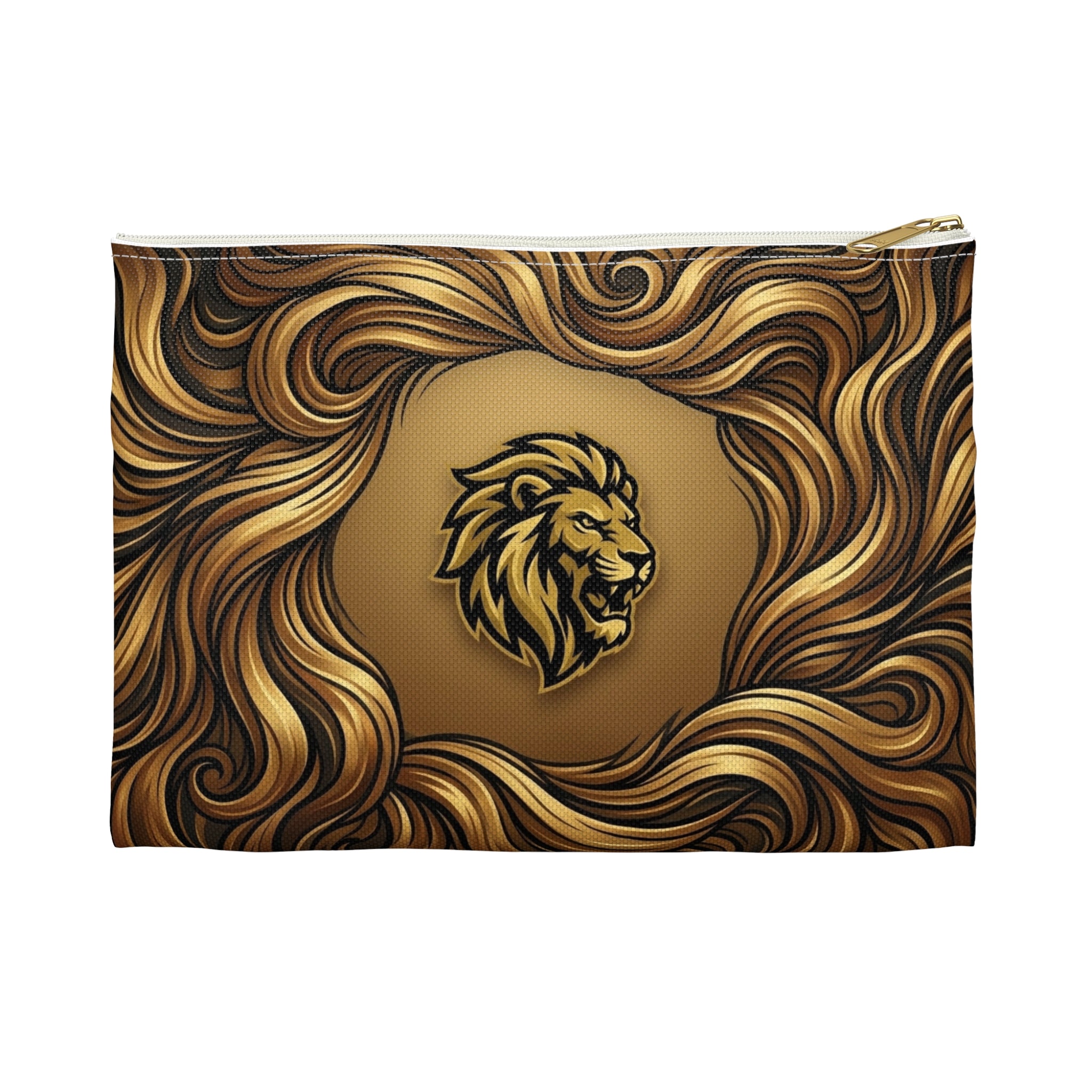 Lion Mane Accessory Pouch — Gold Majestic Makeup & Travel Zip Bag