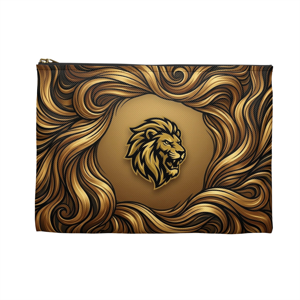 Lion Mane Accessory Pouch — Gold Majestic Makeup & Travel Zip Bag