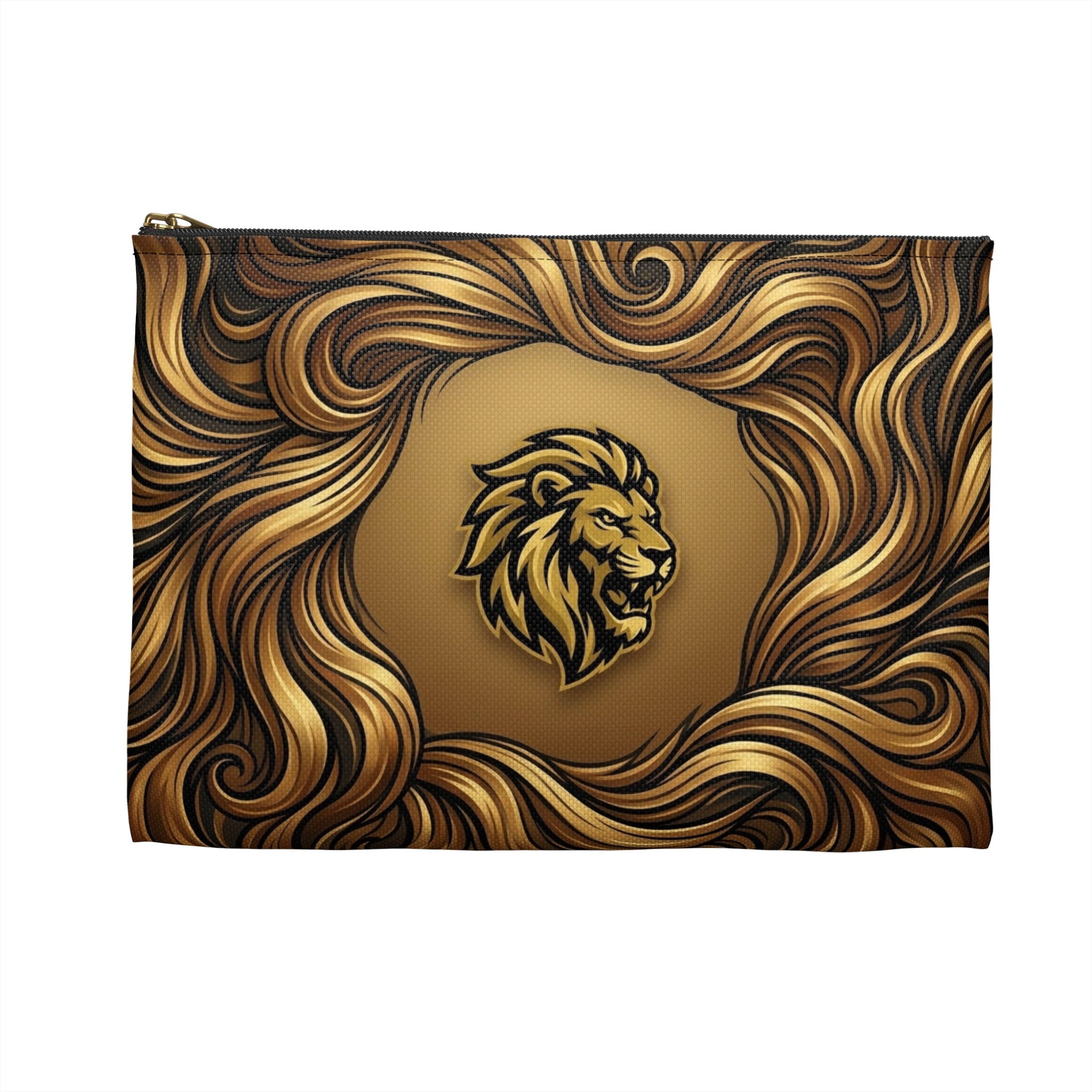 Lion Mane Accessory Pouch — Gold Majestic Makeup & Travel Zip Bag