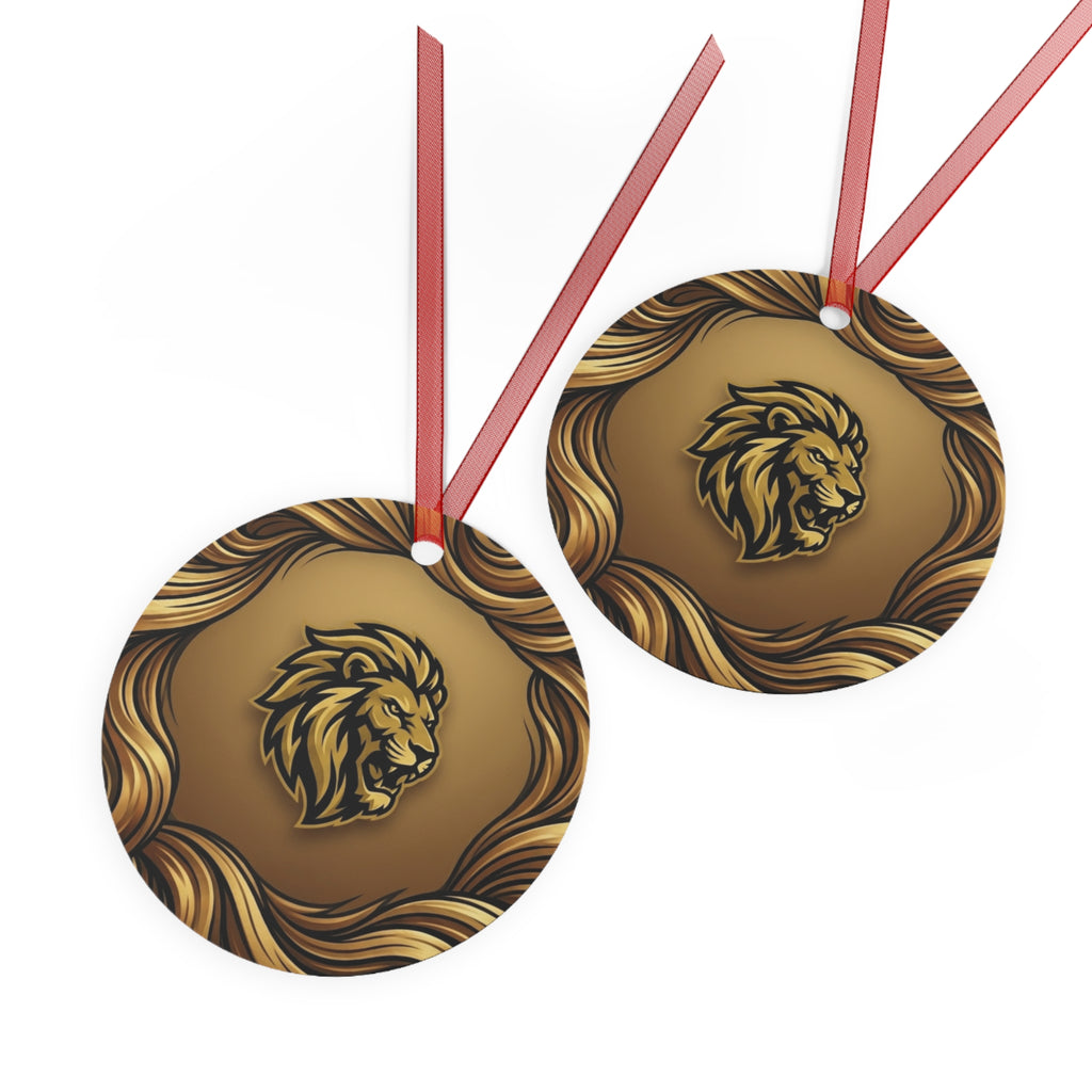 Lion Crest Metal Ornament — Gold Lion Holiday Ornament for Home & Tree
