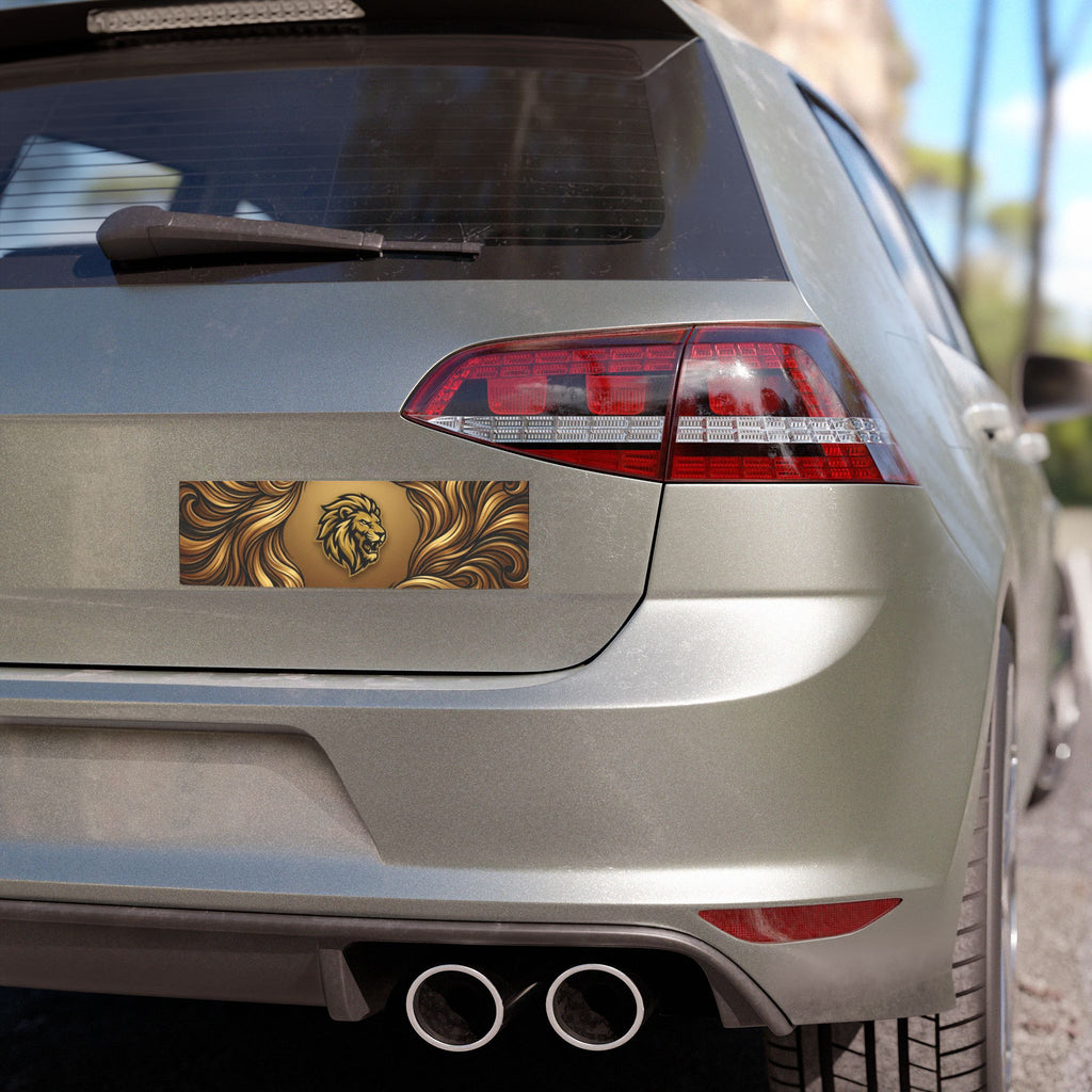 Lion Mane Car Magnet — Gold Heraldic Lion Ribbon Automotive Decal
