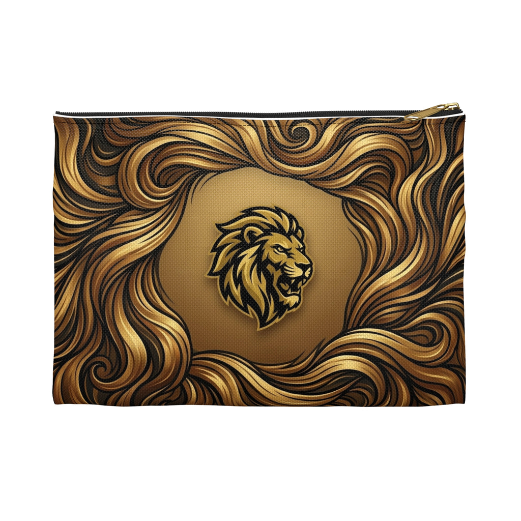 Lion Mane Accessory Pouch — Gold Majestic Makeup & Travel Zip Bag