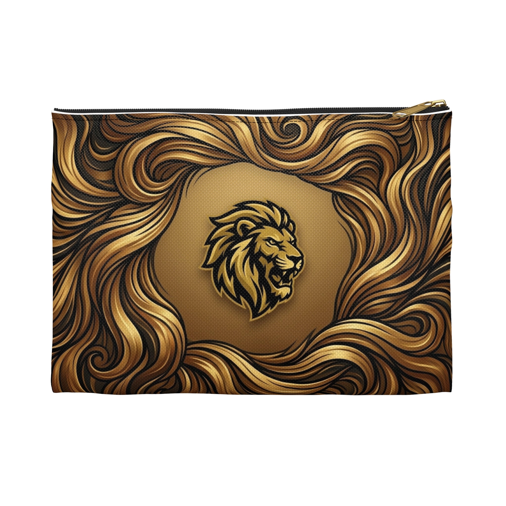 Lion Mane Accessory Pouch — Gold Majestic Makeup & Travel Zip Bag