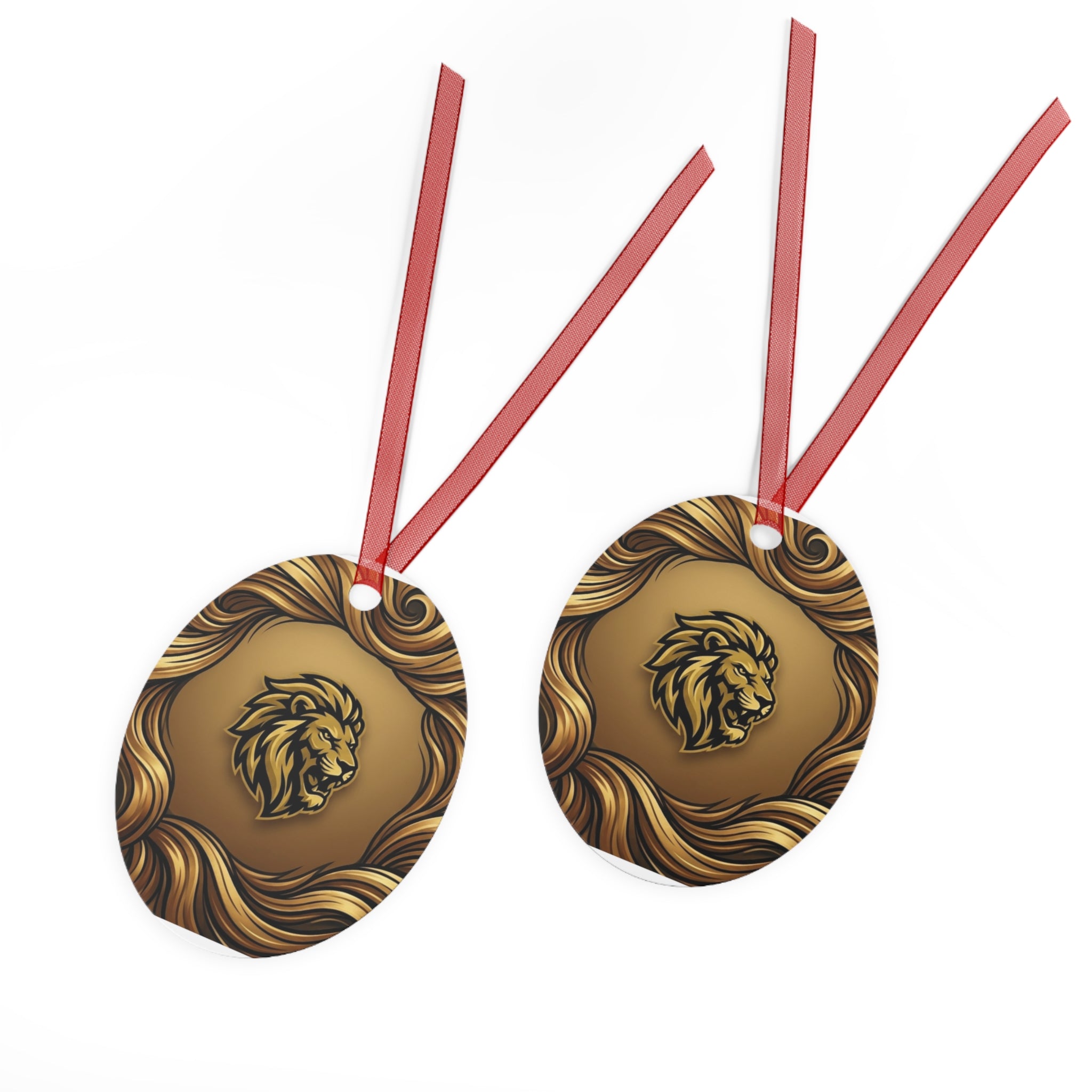 Lion Crest Metal Ornament — Gold Lion Holiday Ornament for Home & Tree