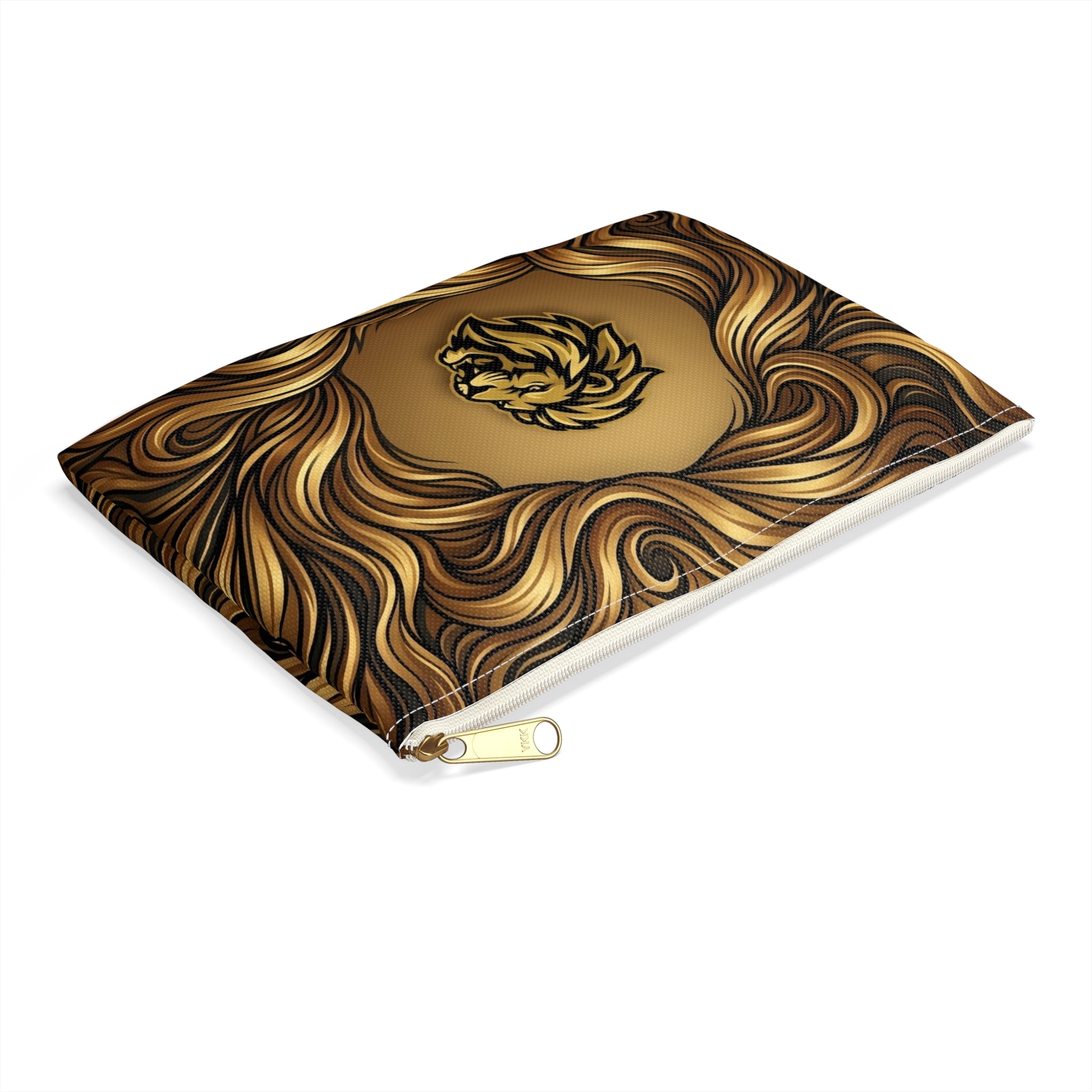 Lion Mane Accessory Pouch — Gold Majestic Makeup & Travel Zip Bag