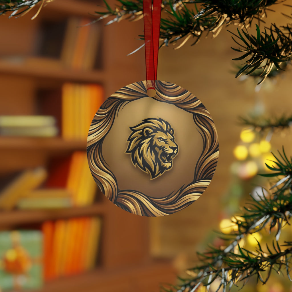 Lion Crest Metal Ornament — Gold Lion Holiday Ornament for Home & Tree